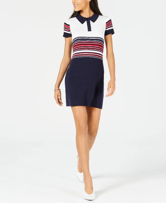 Striped Polo Sweater Dress Spandex Rayon Corduroy