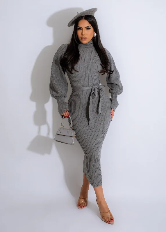 Make Me Sigh Ribbed Sweater Midi Dress Grey Modern Contemporary Chic