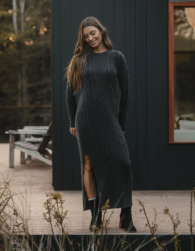 Maria Sweater Dress in Charcoal Cable Knit Ribbed Knit Lace Knit