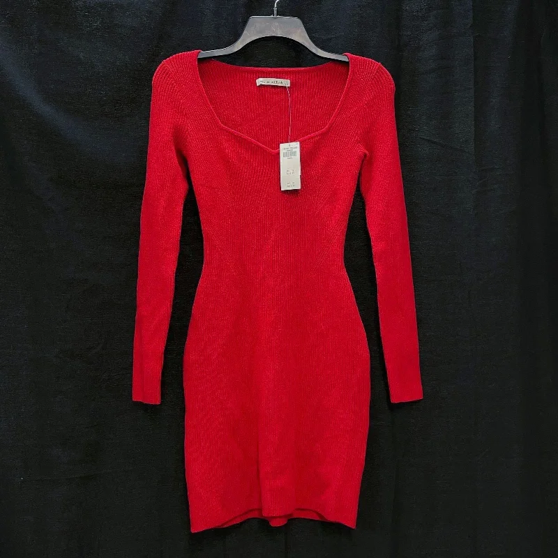 NWT Wmns AMERICAN EAGLE Red Ribbed Knit Fitted Short Sweater Dress Sz S MSRP$89 Terry Blend Velvet Blend Canvas Blend