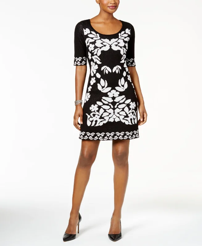 NY Collection Floral Jacquard Sweater Dress Elasticated Padded Insulated