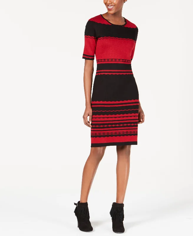 NY Collection Petite Striped Sweater Dress Fitted Loose Oversized