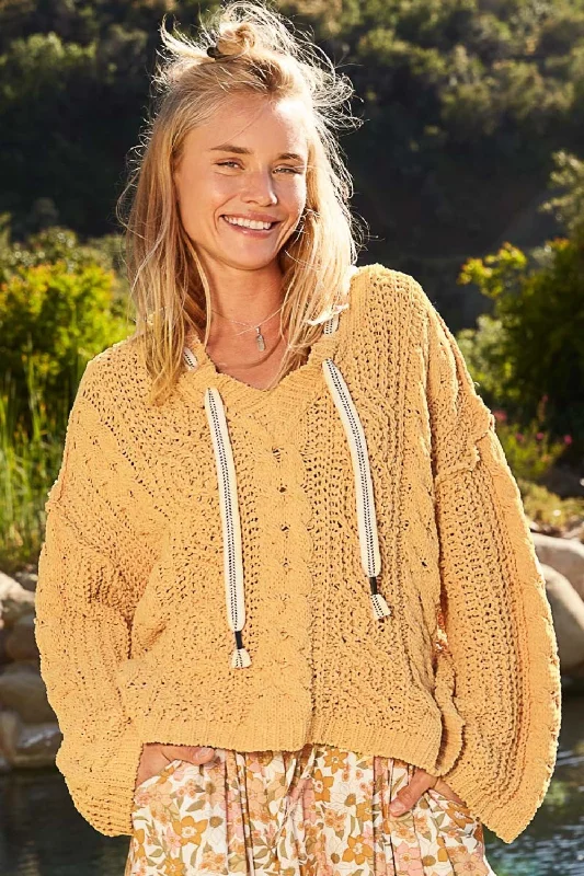 POL Cable Knit Hooded Chenille Sweater Cable Knit Ribbed Knit Lace Knit