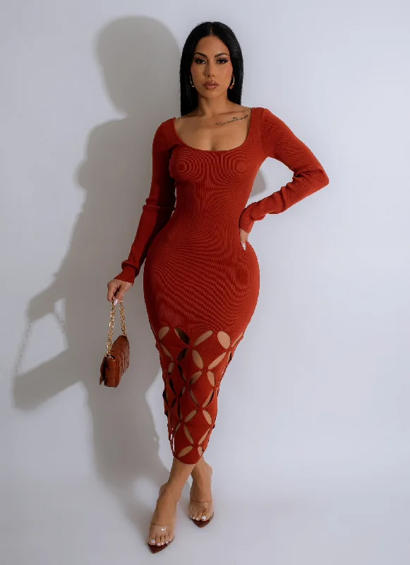 Slender Body Sweater Midi Dress Brown Anti-Pilling Anti-Shrink Durable