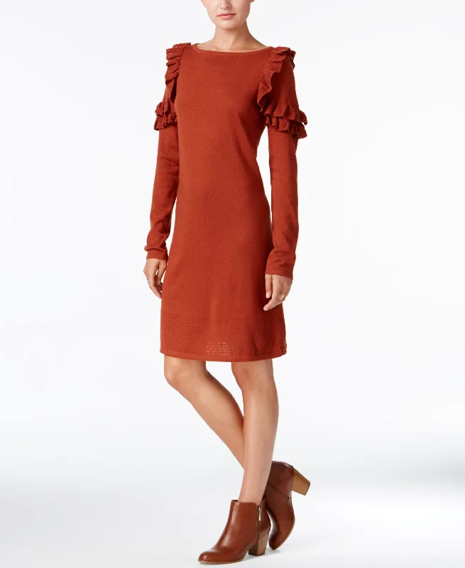 Style & Co Ruffle Shoulder Sweater Dress Graphic Sweater Embroidered Appliqued