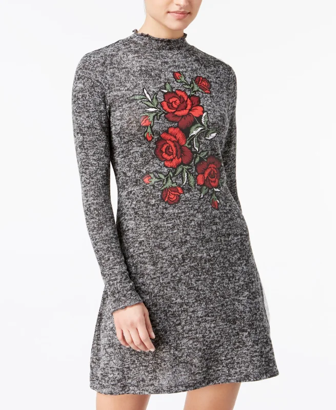 Ultra Flirt Juniors Rose Graphic Sweater Dress Chenille Blend Fleece Blend Nylon Blend