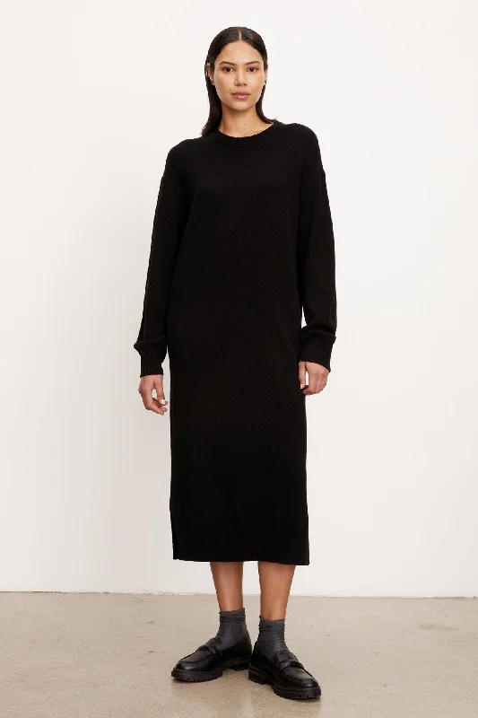 Velvet Kaden Knit Sweater Dress / Black Print Jacquard Patchwork