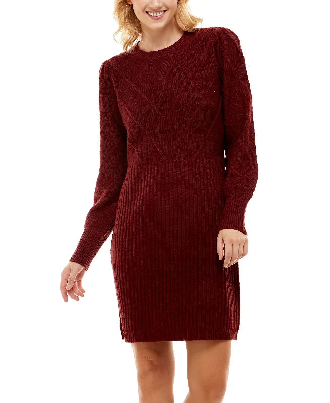 Womens Long Sleeve Cable Sweater Dress Chenille Brocade Lace