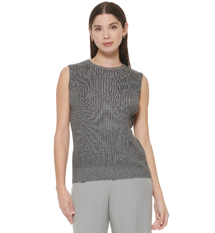 Women's Ribbed Sleeveless Sweater Cashmere Blend Cotton Blend Poly Blend