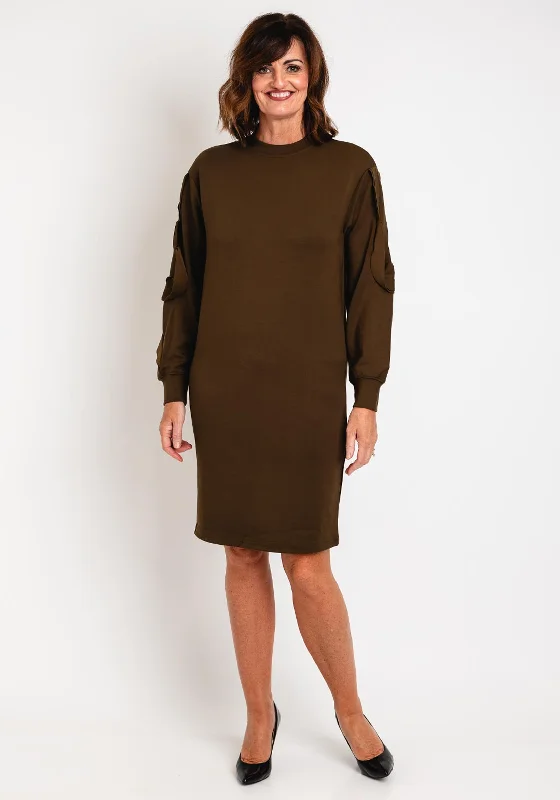 YAYA Round Neck Sweater Midi Dress, Dark Green Tailored Straight A-Line