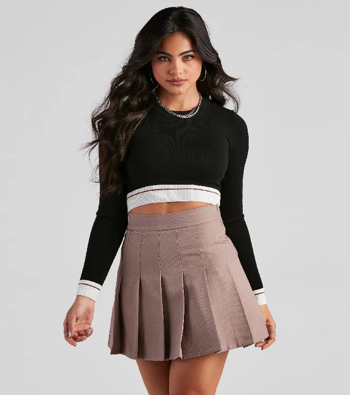 Sport Your Stripes Crop Sweater Solid Color Striped Floral Print