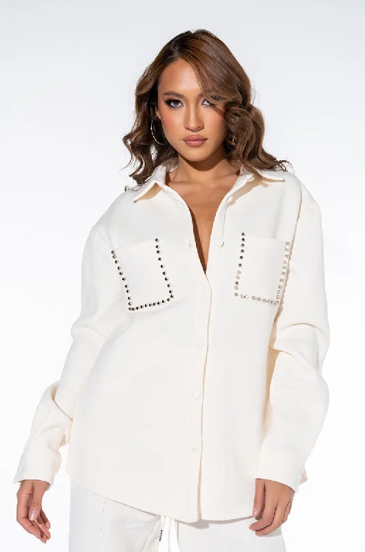 COZY AF FLEECE BUTTON DOWN SWEATSHIRT IVORY Hoodie Crop Top Short Trendy