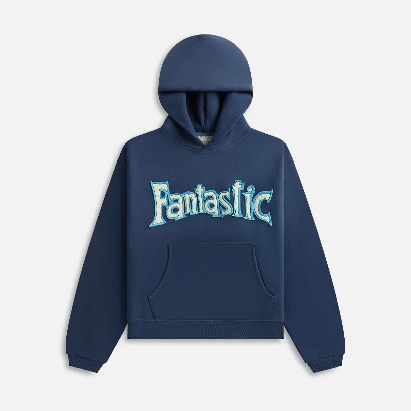 ERL Unisex Fantastic Hoodie - Navy Hoodie with Drop Shoulder Relaxed Streetwear