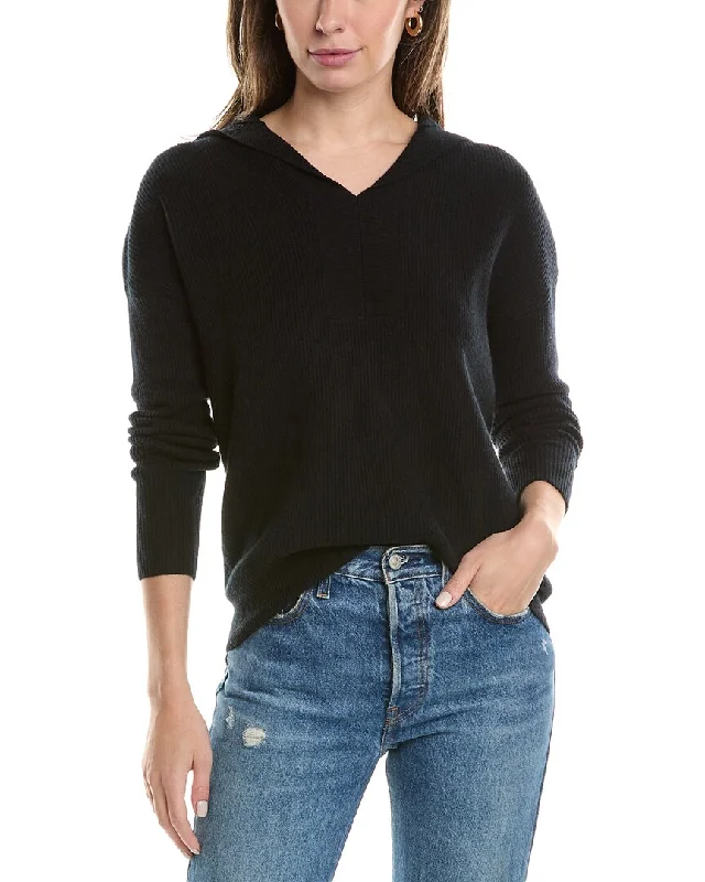 Forte Cashmere Tipped Rib Cashmere Hoodie Hoodie with Back Slit Movement Comfort