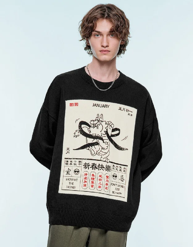 Calendar Printed Sweater Machine Wash Dry Clean Hand Wash