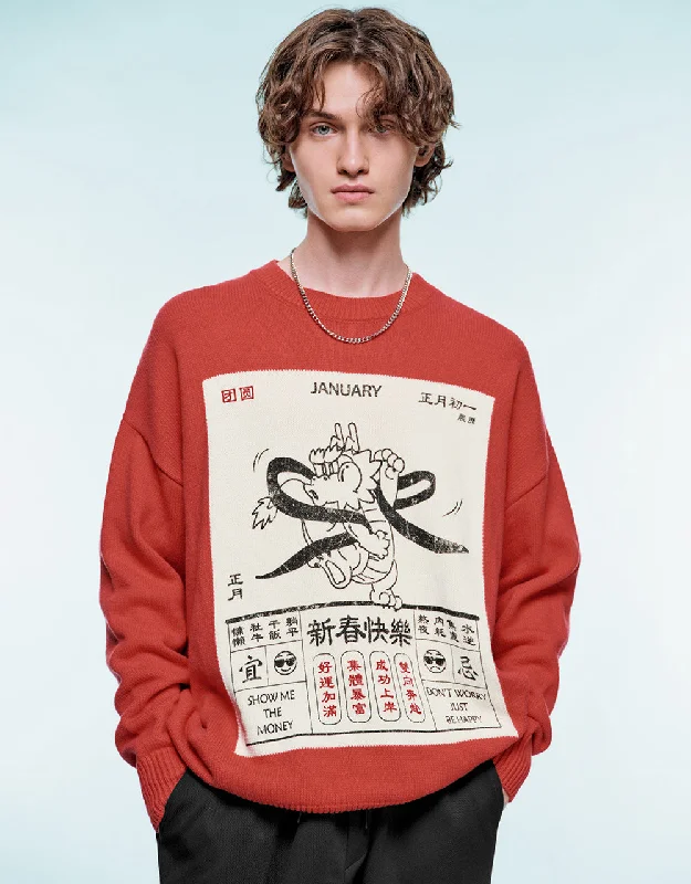 Calendar Printed Sweater Iron Safe Non-Iron Wrinkle Free