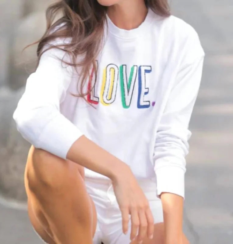 Love Sweatshirt In White Hoodie with Puffed Sleeves Voluminous Trendy