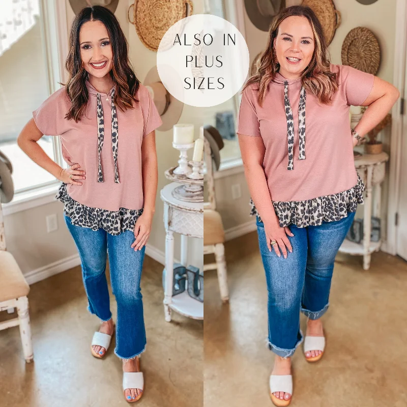 Take a Hike Short Sleeve Leopard Peplum Hoodie Top in Mauve Pink Hoodie with Cropped Fit Short Trendy Take a Hike Short Sleeve Leopard Peplum Hoodie Top in Mauve Pink Hoodie with Cropped Fit Short Trendy
