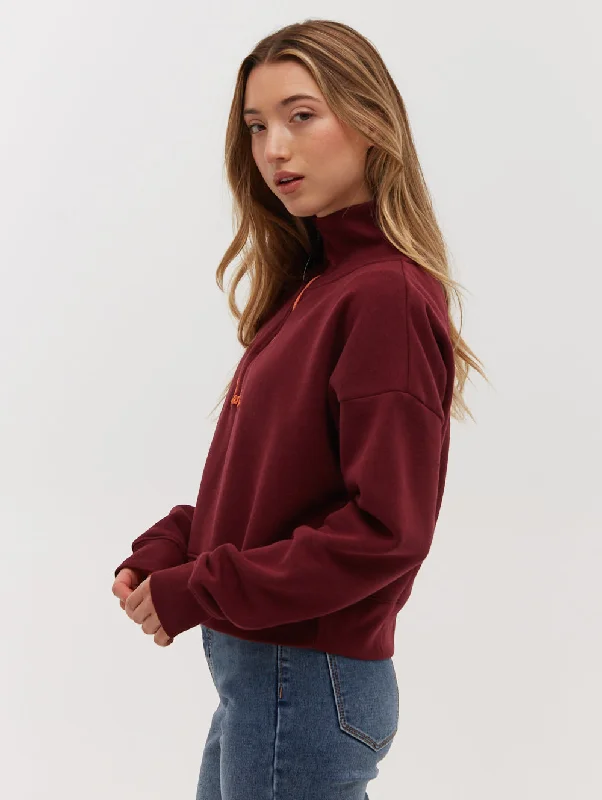 Rochelle Zip Mock Neck Crop Sweatshirt Hoodie with Hem Fringe Bohemian Relaxed