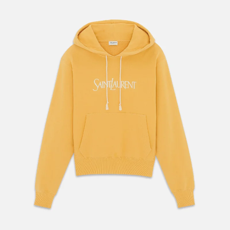 Saint Laurent Large Hoodie - Yellow / Natural Hoodie with Frayed Bohemian Relaxed