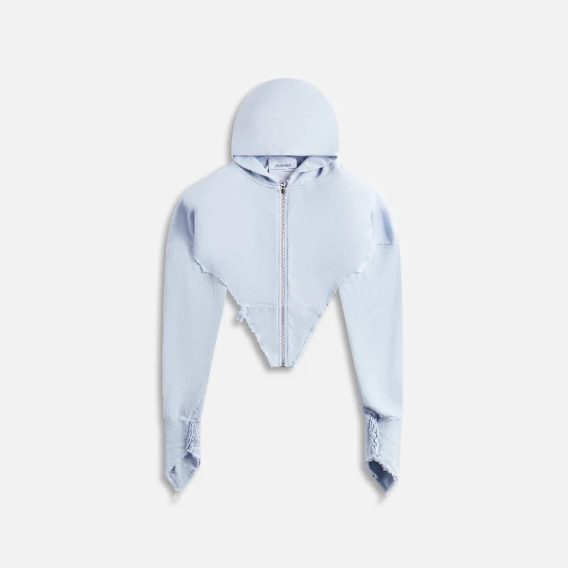 Sami Miro Vintage V Cut Zip Up Hoodie - Blue Lace Agate Hoodie with Set-In Sleeves Structured Classic
