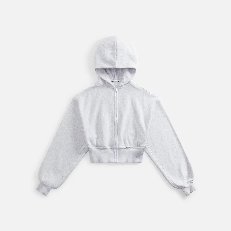T by Alexander Wang Cropped Zipup Hoodie with Branded Seam Label - Light Grey Hoodie with Longline Fit Extended Stylish