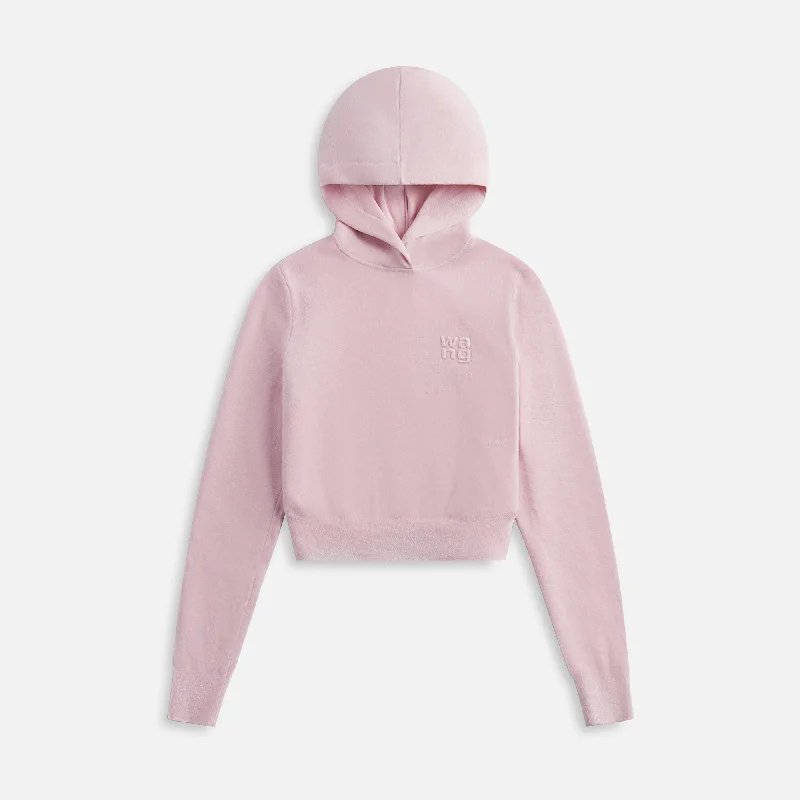 T by Alexander Wang Cropepd Long Sleeve Hoodie with Embossed Logo - Light Pink Hoodie with Rhinestones Sparkly Elegant T by Alexander Wang Cropepd Long Sleeve Hoodie with Embossed Logo - Light Pink Hoodie with Rhinestones Sparkly Elegant