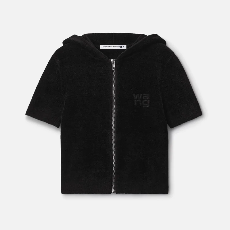 T by Alexander Wang Cropped Zip Hoodie with Logo - Black Hoodie with Lace Feminine Delicate T by Alexander Wang Cropped Zip Hoodie with Logo - Black Hoodie with Lace Feminine Delicate