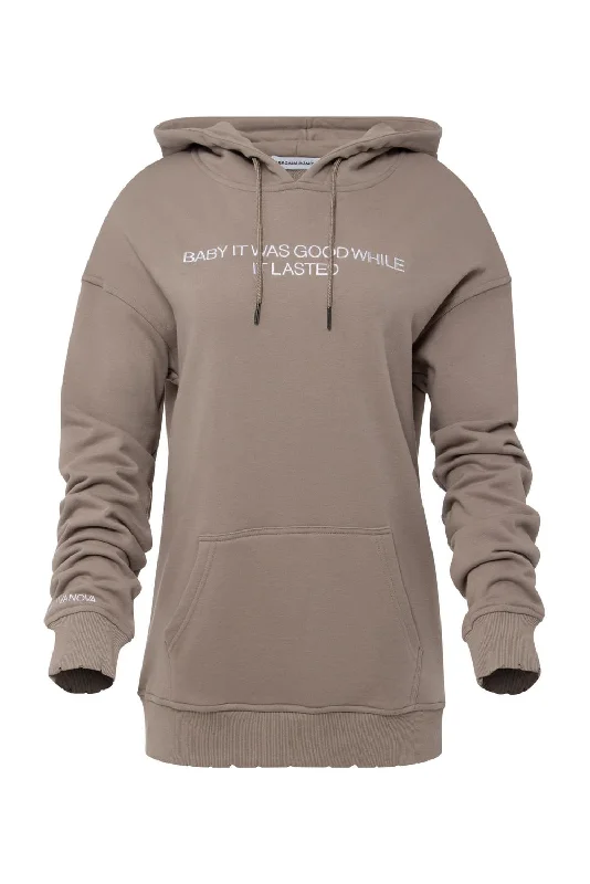 Women's Baby Hoodie In Tan Hoodie with Ribbed Hem Stretchable Secure