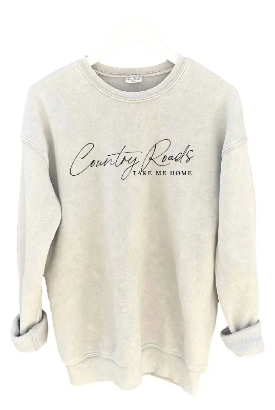 Women's Country Roads Graphic Sweatshirt In Soft Mineral Wash Hoodie with Zipper Versatile Modern