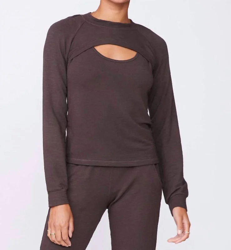 Women's Peekaboo Sweatshirt In Cocoa Cotton Hoodie Fleece Lining Warmth