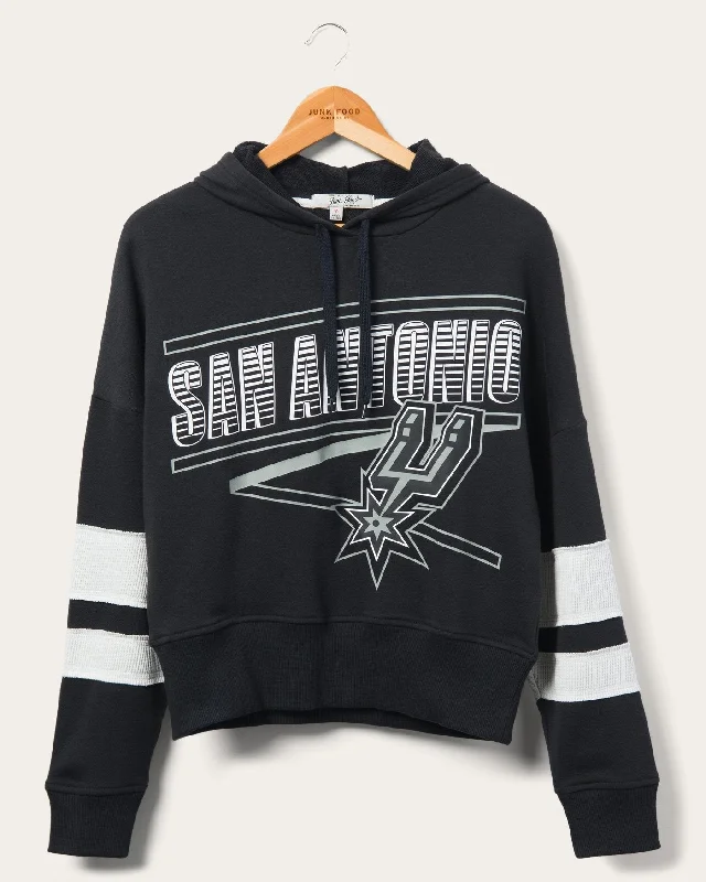 Women's Spurs Overtime Striped Fleece Hoodie Hoodie with Bell Sleeves Flared Feminine Women's Spurs Overtime Striped Fleece Hoodie Hoodie with Bell Sleeves Flared Feminine