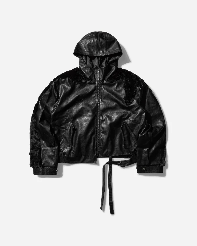 Women's Swamp Faux Leather Jacket Black Faux Fur Fabric Real Fur Fabric Shearling Fabric