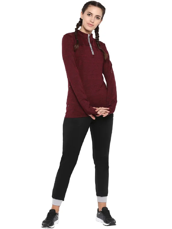 Alcis Women Burgundy Slub Effect Running Sweatshirt Hoodie Dress Longline Feminine