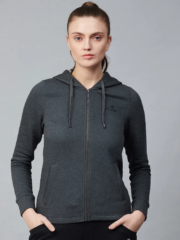 Alcis Women Charcoal Grey Solid Hooded Front-Open Sweatshirt Hooded Sweatshirt Casual Wear Street Style Alcis Women Charcoal Grey Solid Hooded Front-Open Sweatshirt Hooded Sweatshirt Casual Wear Street Style