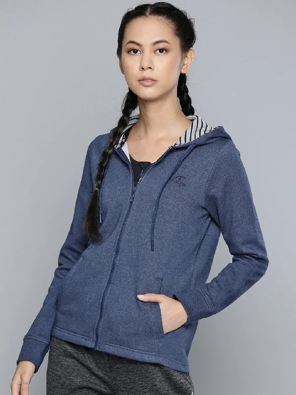 Alcis Women Navy Blue Solid Hooded Sweatshirt Oversized Hoodie Comfort Casual