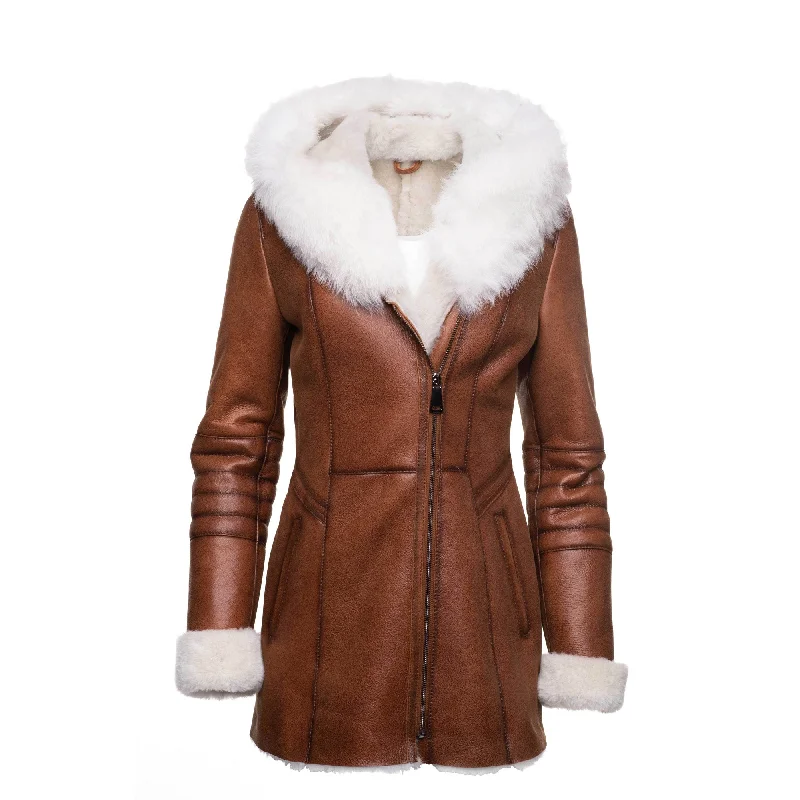 Ayva's Tan Shearling coat with fox fur trim Hoodie Hoodie with Tied Waist Feminine Flattering Ayva's Tan Shearling coat with fox fur trim Hoodie Hoodie with Tied Waist Feminine Flattering