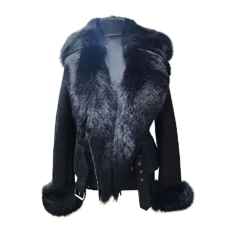 Azalea shearling jacket with large fox fur Cotton Jacket Linen Jacket Terry Jacket