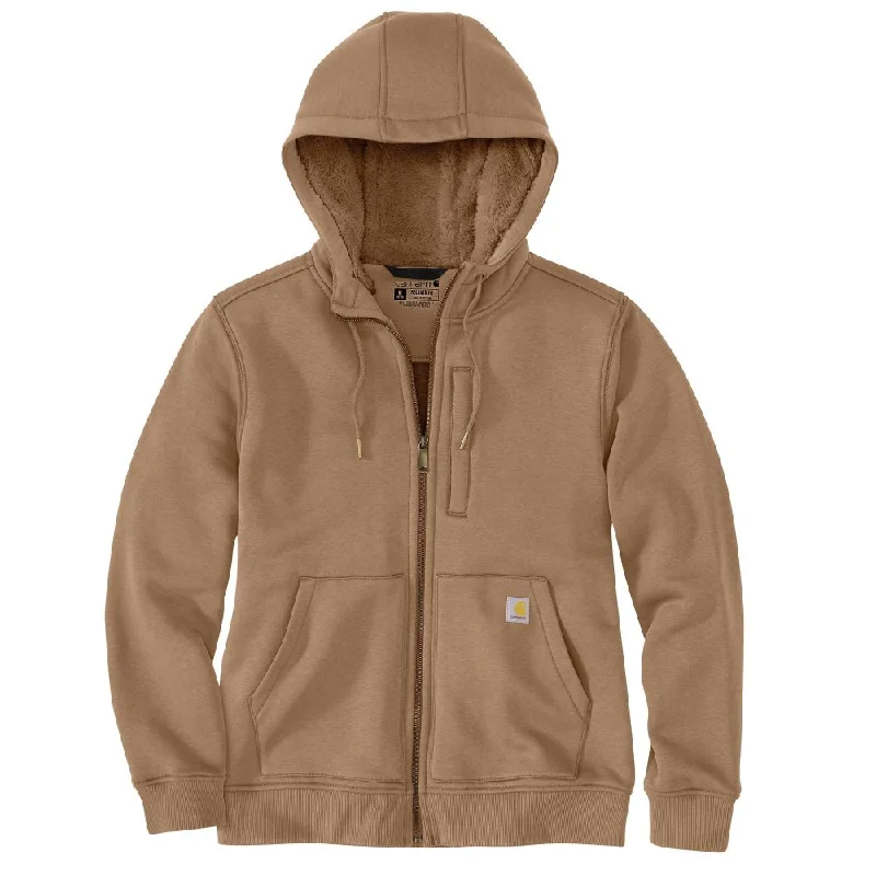 'Carhartt' Women's Midweight Sherpa Lined Full Zip Hoodie - Flaxseed Hoodie with Strings Custom Fit Adjustable 'Carhartt' Women's Midweight Sherpa Lined Full Zip Hoodie - Flaxseed Hoodie with Strings Custom Fit Adjustable