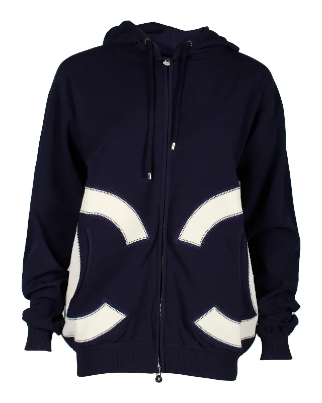 Chanel Zip Hooded CC Sweatshirt in Navy Blue Cotton Hoodie with Metallic Shiny Futuristic Chanel Zip Hooded CC Sweatshirt in Navy Blue Cotton Hoodie with Metallic Shiny Futuristic