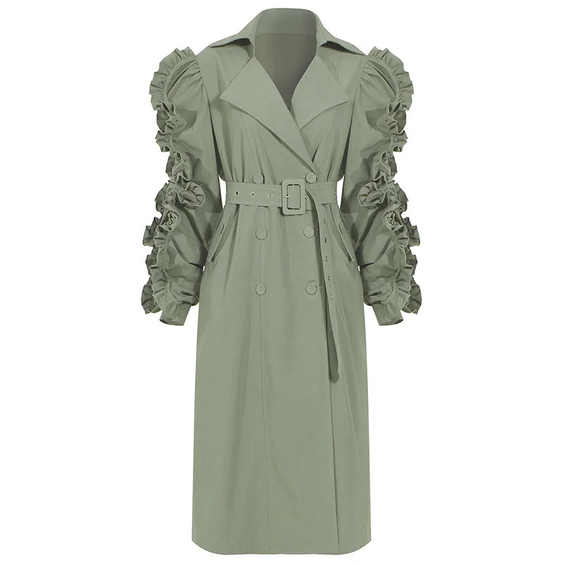 Coat Women's Elegant Ruffled Double Breasted Long Over-the-knee Windbreaker Trench jackets Women Fleece Jacket Down Jacket Parka Coat Women's Elegant Ruffled Double Breasted Long Over-the-knee Windbreaker Trench jackets Women Fleece Jacket Down Jacket Parka