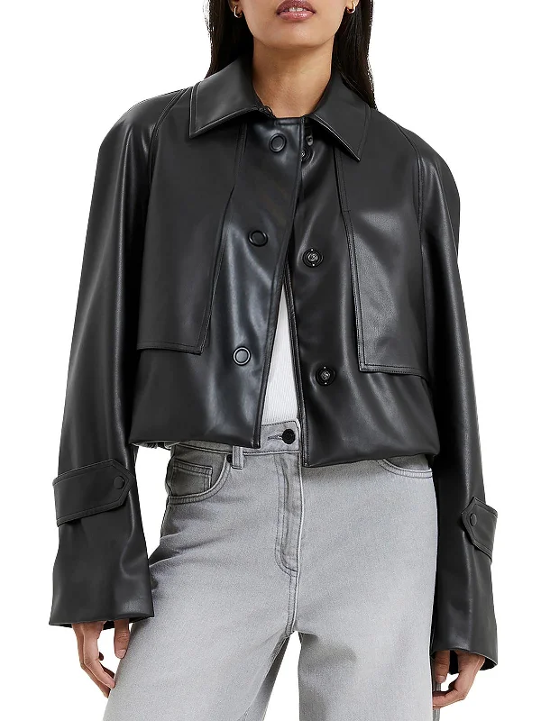 Corlenda Womens Faux leather Short Shirt Jacket Boat Neck Shawl Collar Notched Collar Corlenda Womens Faux leather Short Shirt Jacket Boat Neck Shawl Collar Notched Collar