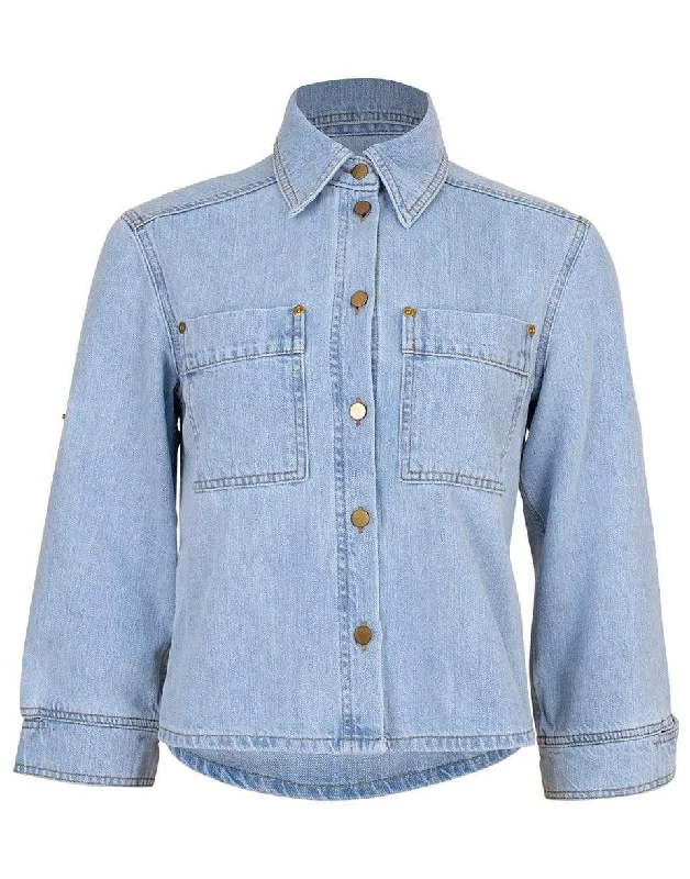 Cropped Sleeve Denim Jacket Zippered Jacket Buttoned Jacket Snapped Jacket