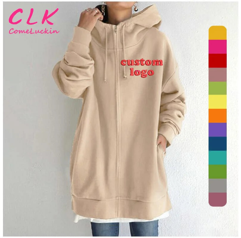 Custom Logo Women's Solid Hoodies Casual Long Sleeve Zipper Coat Female Outwear Jackets Oversize Top Hoodie with V-Neck Classic Versatile Custom Logo Women's Solid Hoodies Casual Long Sleeve Zipper Coat Female Outwear Jackets Oversize Top Hoodie with V-Neck Classic Versatile