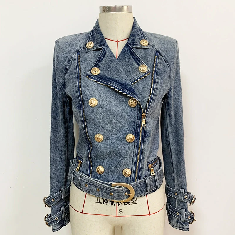 European And American New Spring 2022 Women's Slim-fitting Jacket Double-breasted Zipper Oblique Denim Motorcycle Jacket Cotton Jacket Linen Jacket Terry Jacket European And American New Spring 2022 Women's Slim-fitting Jacket Double-breasted Zipper Oblique Denim Motorcycle Jacket Cotton Jacket Linen Jacket Terry Jacket