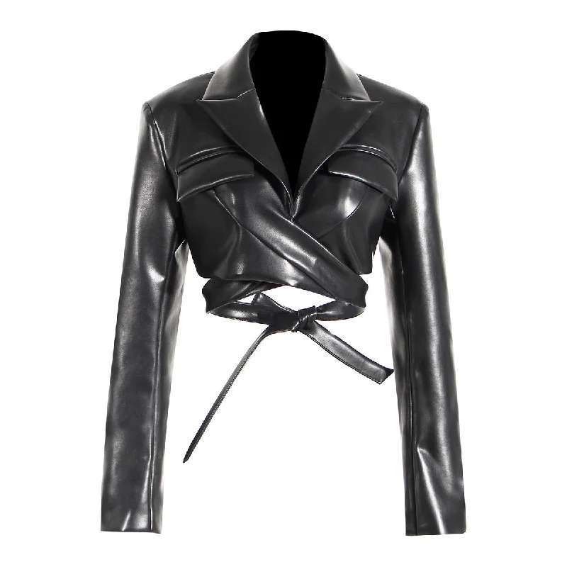 Fashion women leather jacket solid color long sleeve PU leather jacket short women's coats Boat Neck Shawl Collar Notched Collar Fashion women leather jacket solid color long sleeve PU leather jacket short women's coats Boat Neck Shawl Collar Notched Collar
