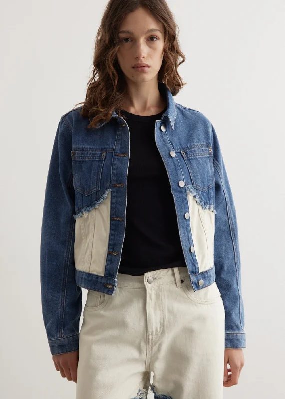 Fray Denim Jacket One-Shoulder Jacket Off-the-Shoulder Jacket Asymmetrical Jacket