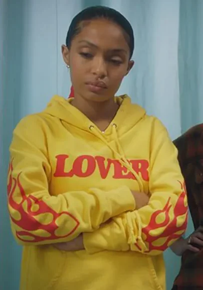 Grown-ish S04 Zoey Johnson Yellow Hoodie Hoodie with Hem Fringe Bohemian Relaxed