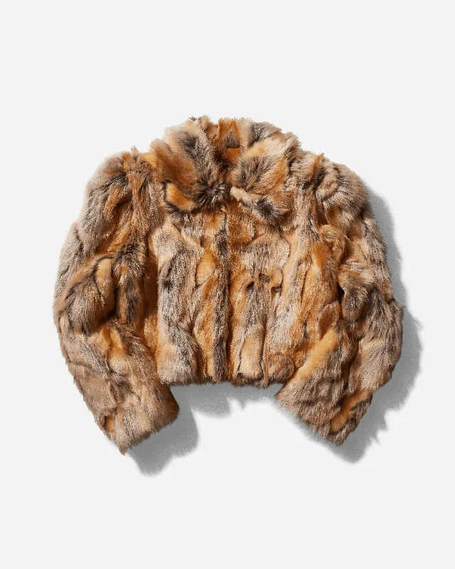 Women's Faux Fur Jacket Tan Quilted Jacket Puffer Jacket Insulated Jacket