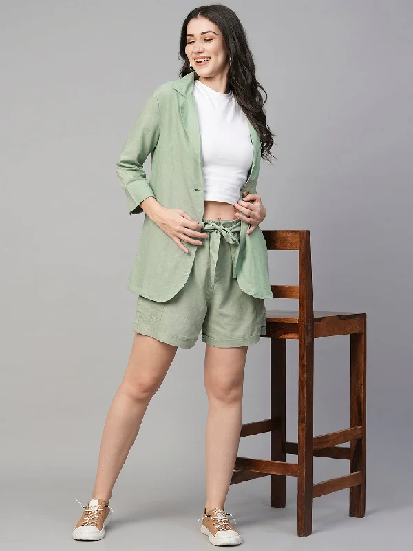 Women's Green Viscose Linen Cotton Regular Fit Jacket Fleece Jacket Down Jacket Feather Jacket Women's Green Viscose Linen Cotton Regular Fit Jacket Fleece Jacket Down Jacket Feather Jacket